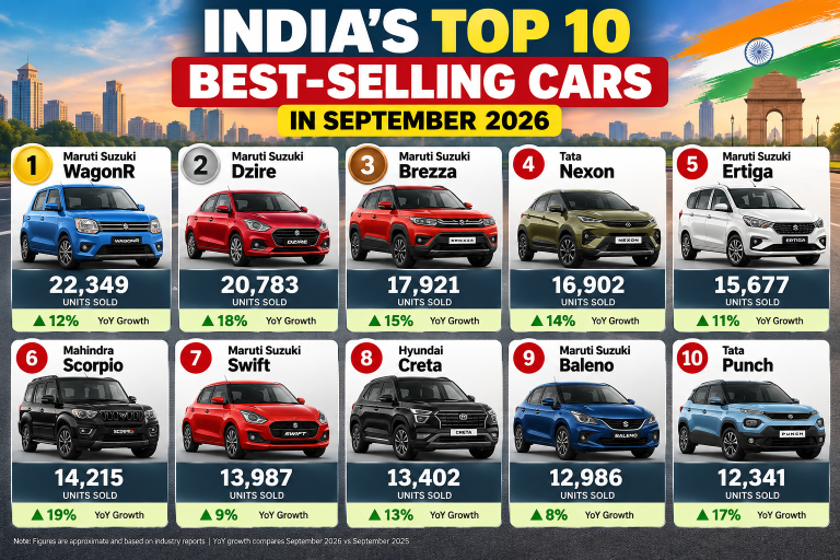 India’s Top 10 Best-Selling Cars: September 2026