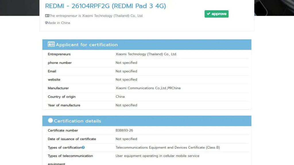 Redmi Pad 3 Spotted on Multiple Certification Sites Ahead of Launch; Key Specifications Revealed