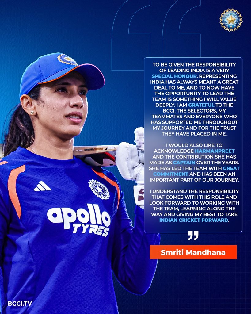 Smriti Mandhana named new Captain of Indian Womens Cricket Team